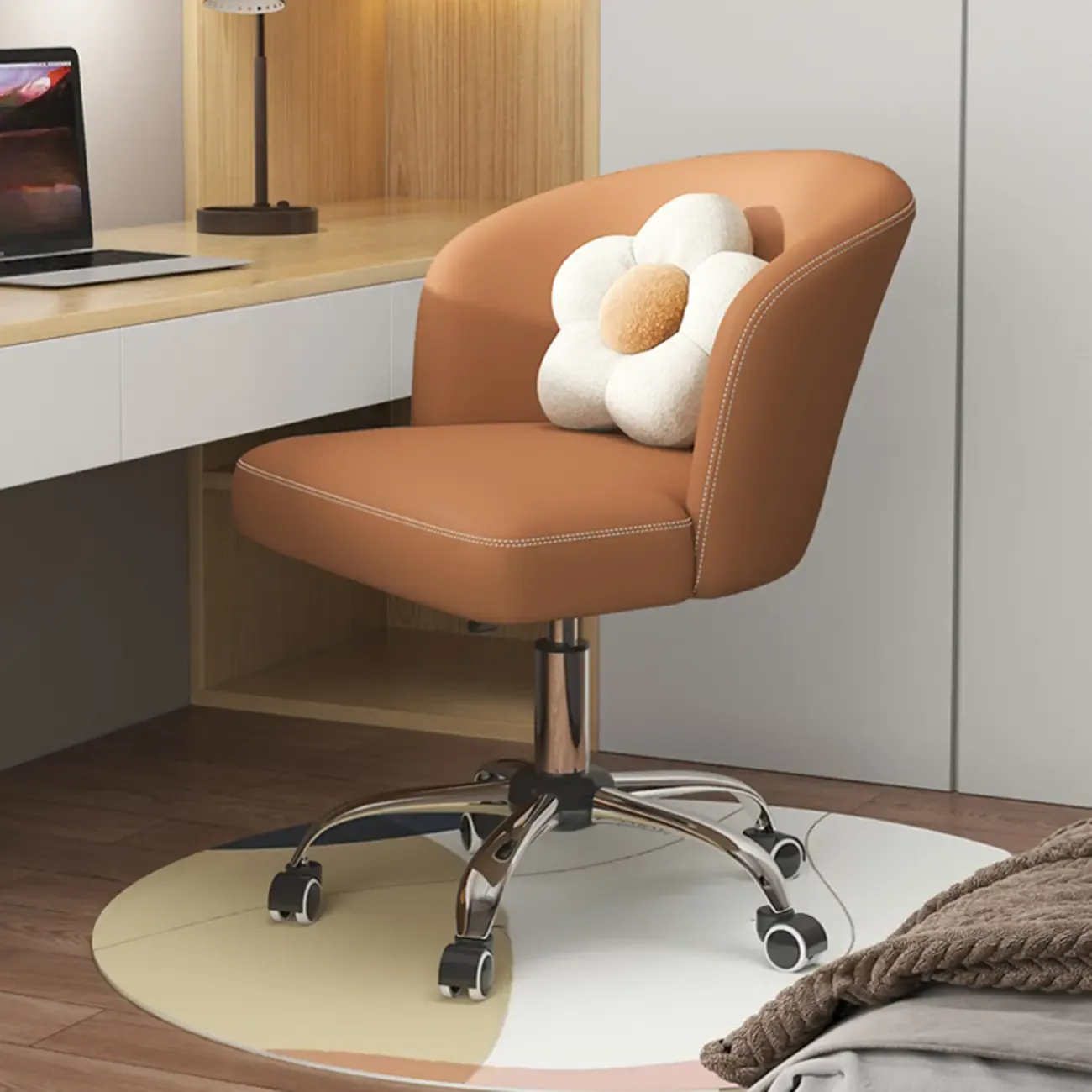 Elegant Orange Leather Swivel Office Chair Image - 8