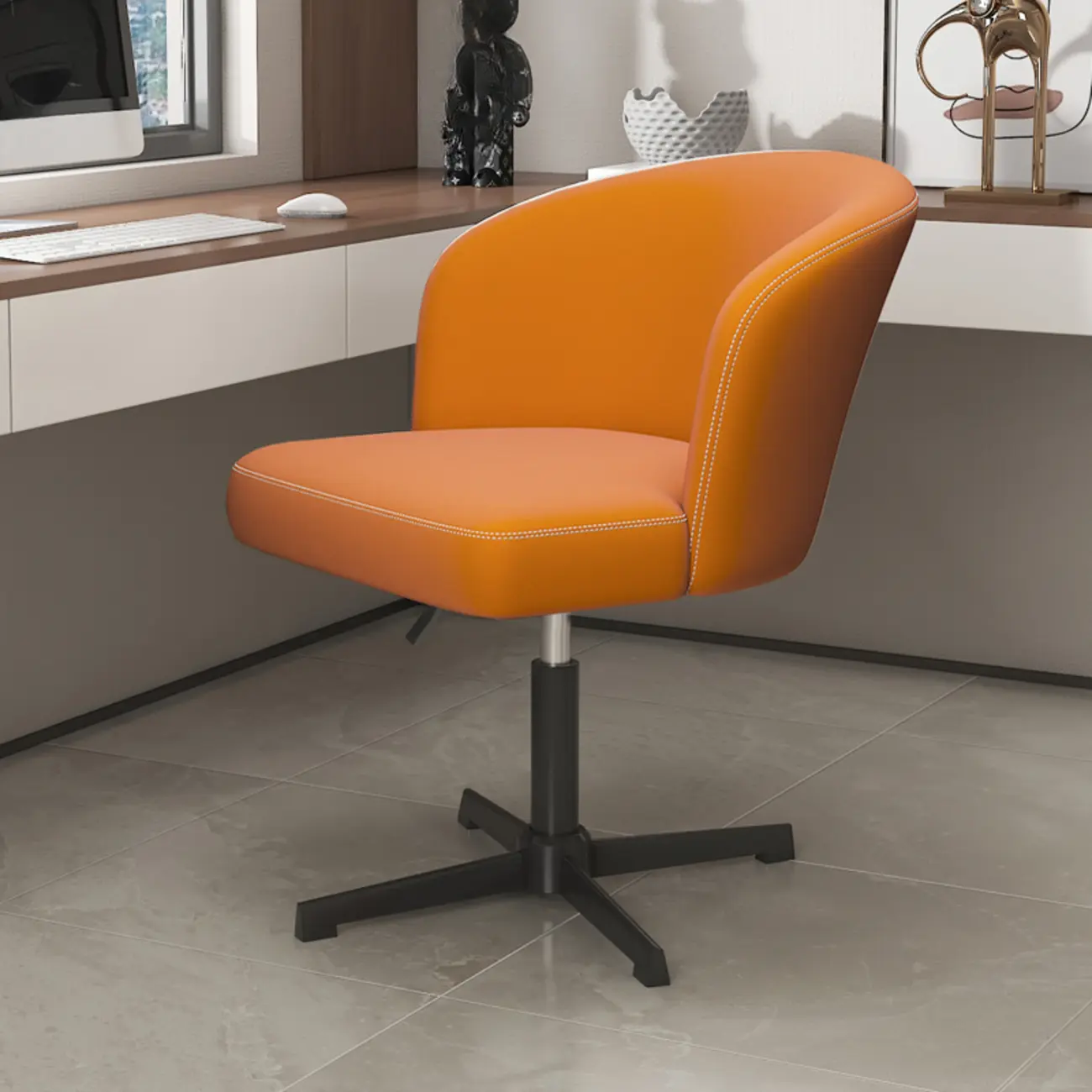 Elegant Orange Leather Swivel Office Chair Image - 19 | homeyfad