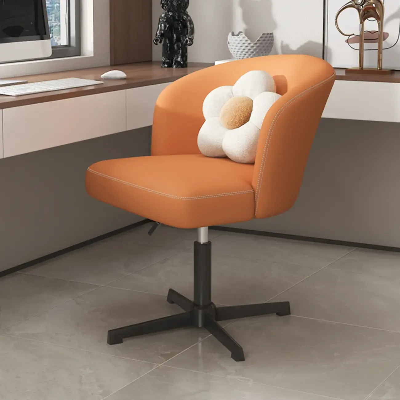Elegant Orange Leather Swivel Office Chair Image - 2