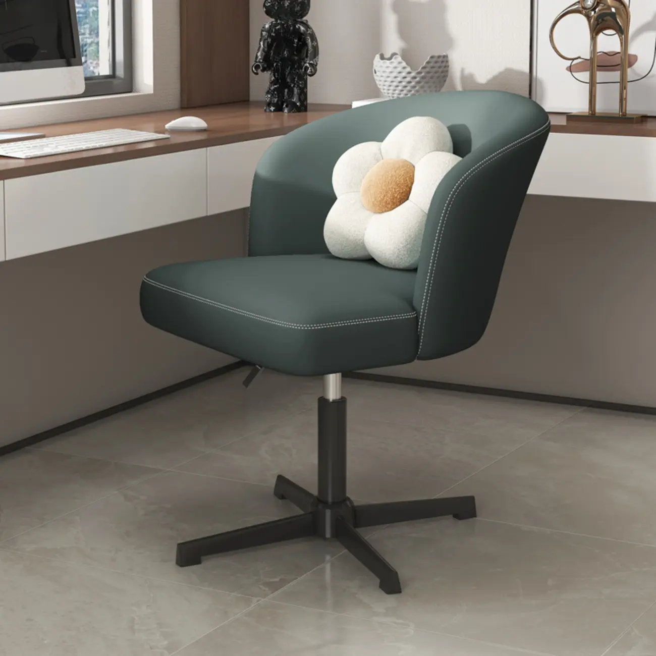 Elegant Orange Leather Swivel Office Chair Image - 21 | homeyfad