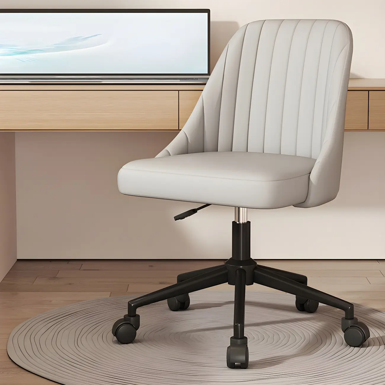 Modern Beige Adjustable Swivel Office Chair Image - 9 | homeyfad