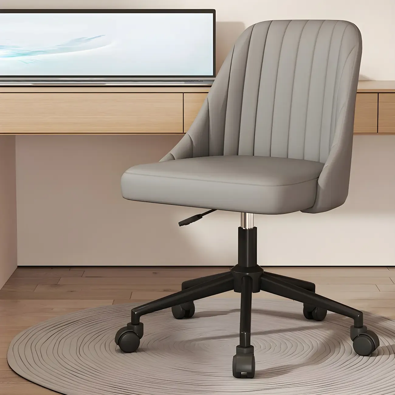 Modern Beige Adjustable Swivel Office Chair Image - 6