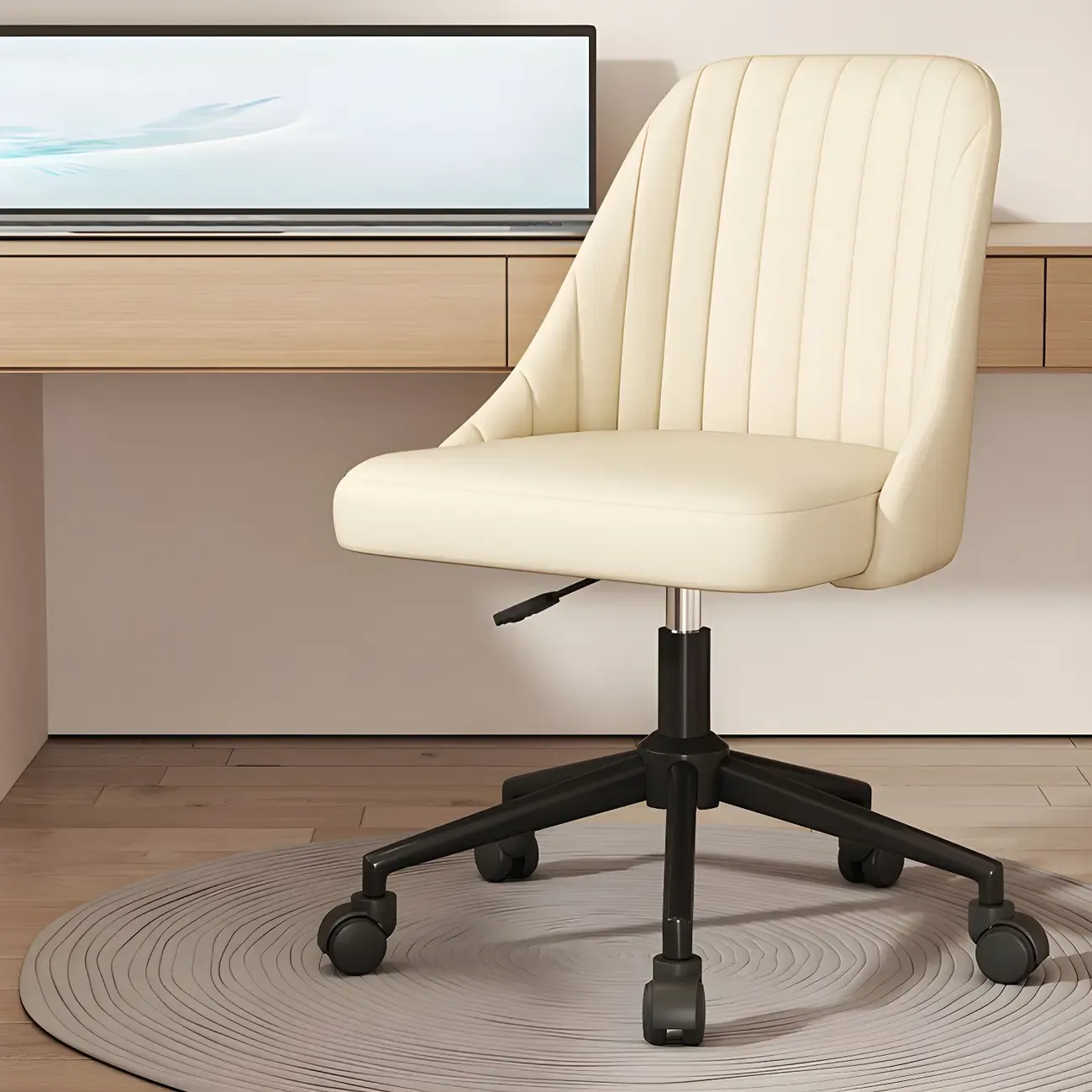 Modern Beige Adjustable Swivel Office Chair Image - 8
