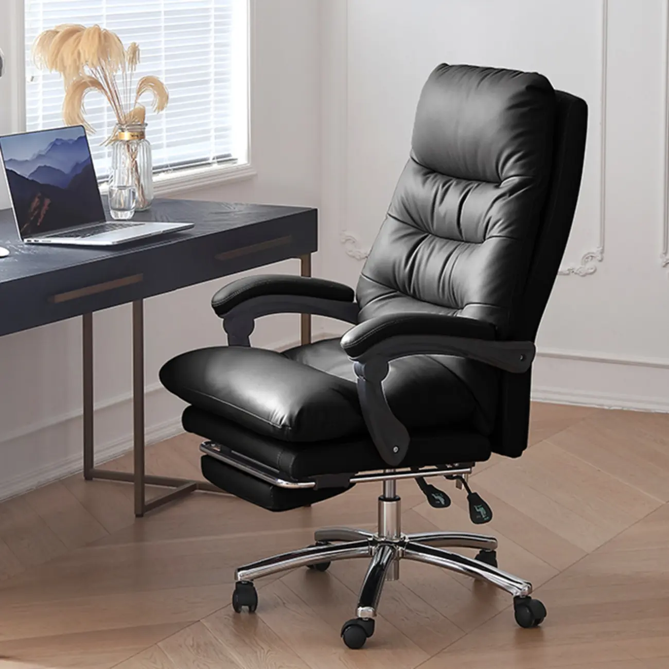 Upholstered Leather Recliner Adjustable Office Chair Image - 7 | homeyfad