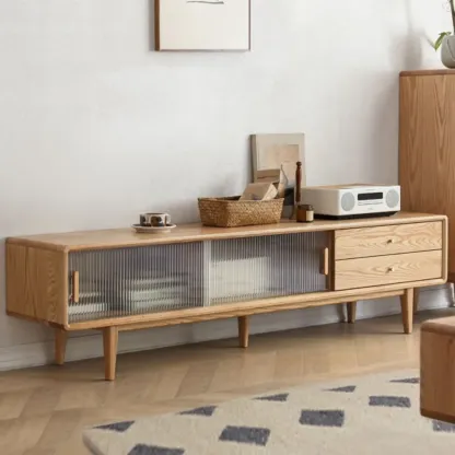 Modern Wooden TV Stand with Drawers and Cabinets Image - 1