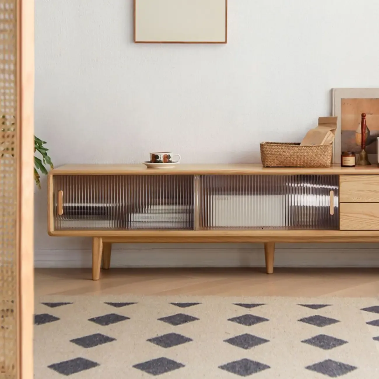 Modern Wooden TV Stand with Drawers and Cabinets Image - 2