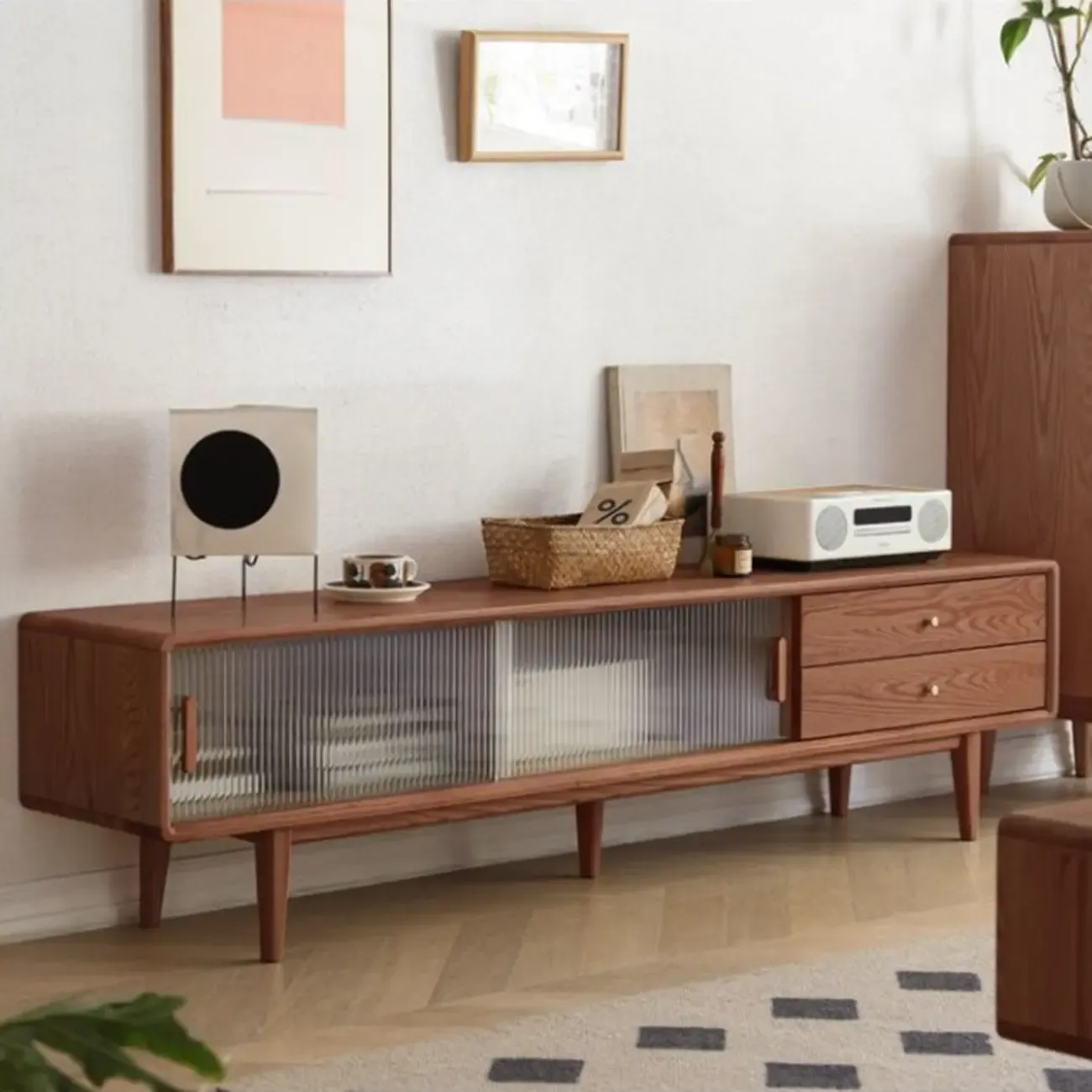 Modern Wooden TV Stand with Drawers and Cabinets Image - 8