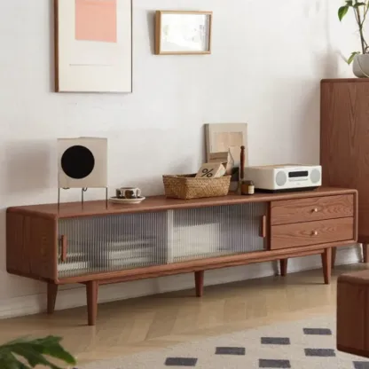 Modern Wooden TV Stand with Drawers and Cabinets Image - 8