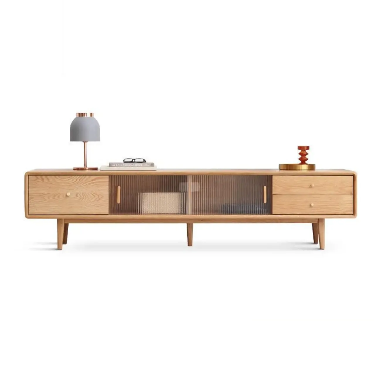 Modern Wooden TV Stand with Drawers and Cabinets Image - 10