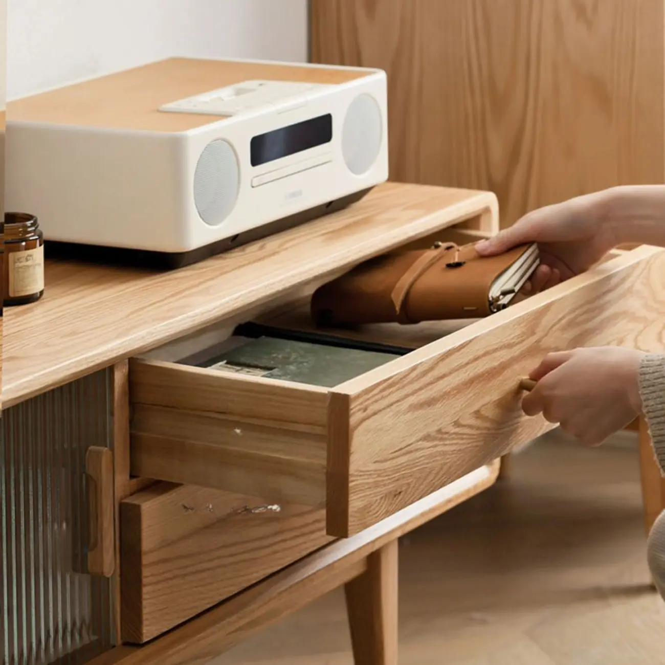 Modern Wooden TV Stand with Drawers and Cabinets Image - 15 | homeyfad