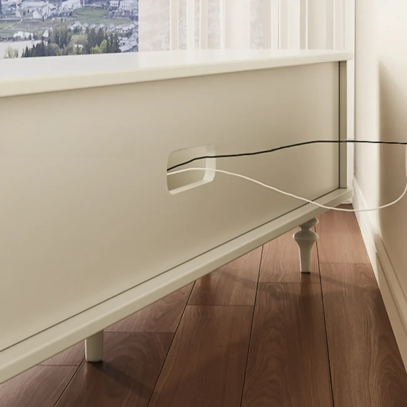 Wooden Scandinavian TV Stand with Cable Management