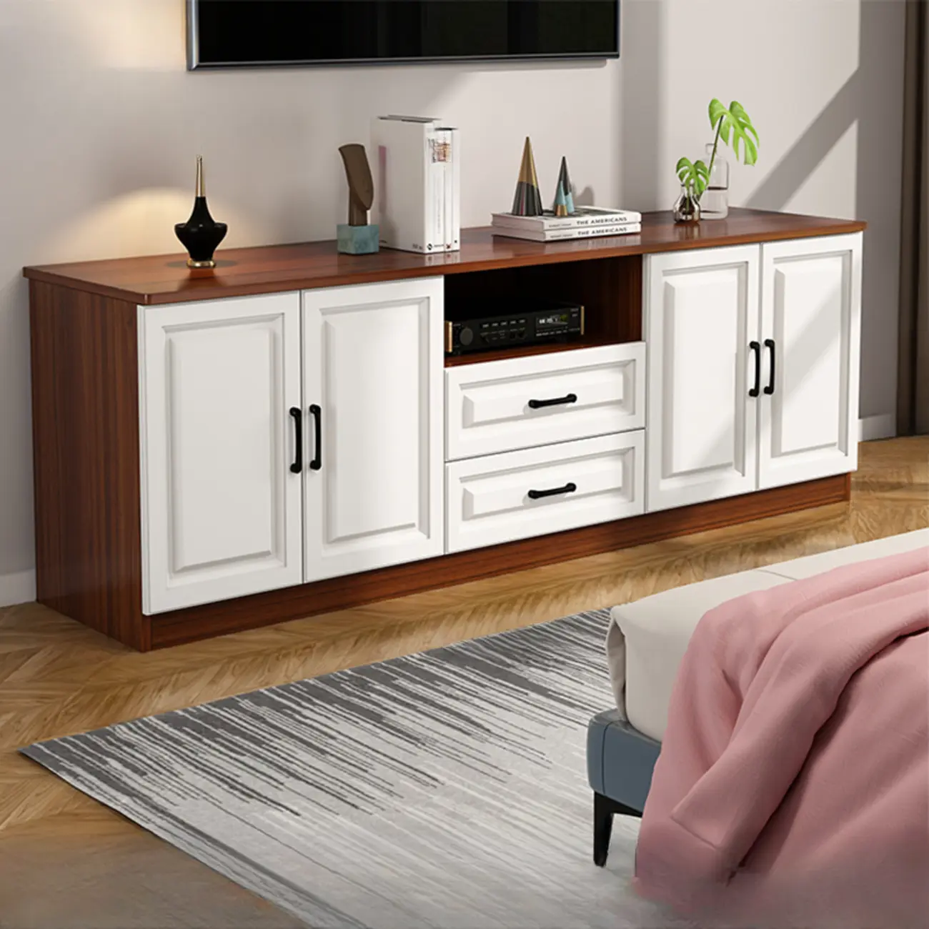 Modern White Wooden TV Stand with Storage and Cable Management | homeyfad