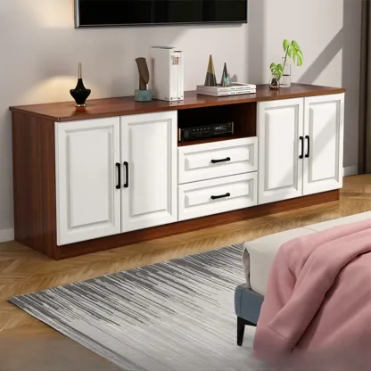 Modern White Wooden TV Stand with Storage and Cable Management