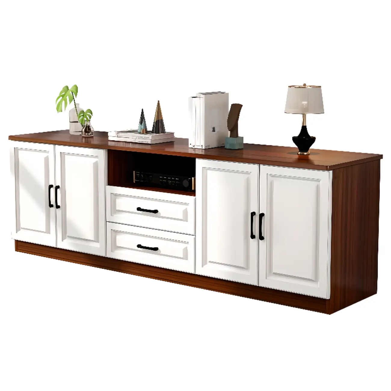 Modern White Wooden TV Stand with Storage and Cable Management | homeyfad