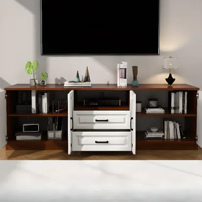Modern White Wooden TV Stand with Storage and Cable Management
