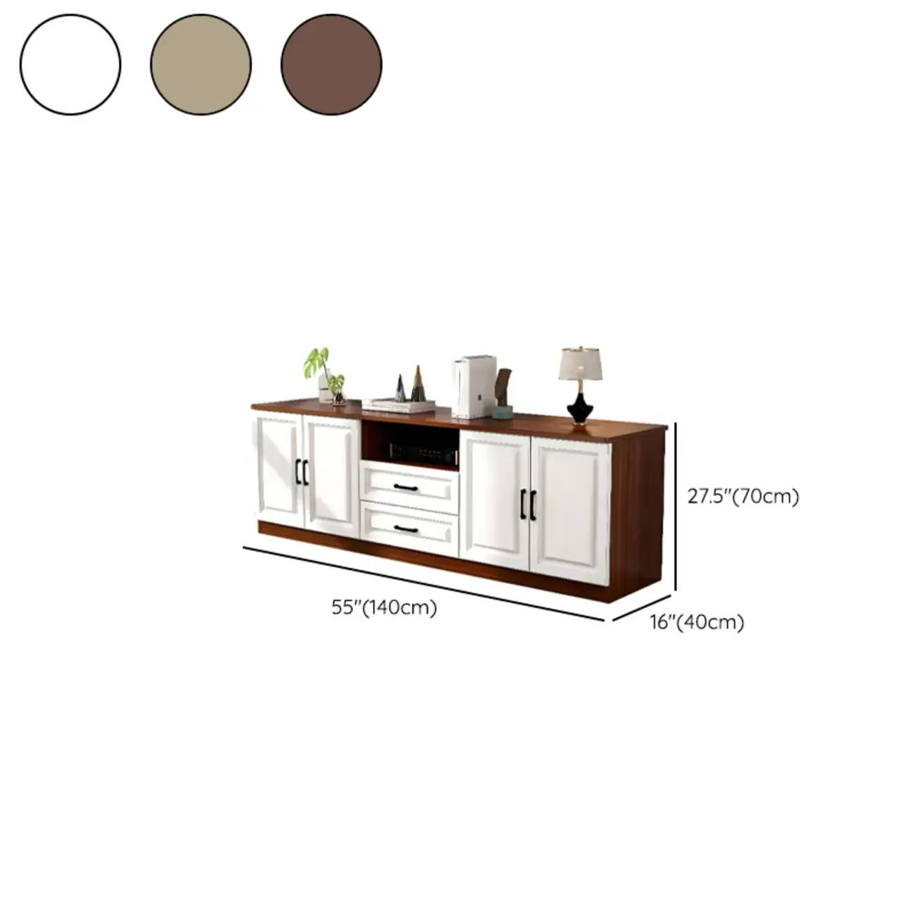 Modern White Wooden TV Stand with Storage and Cable Management