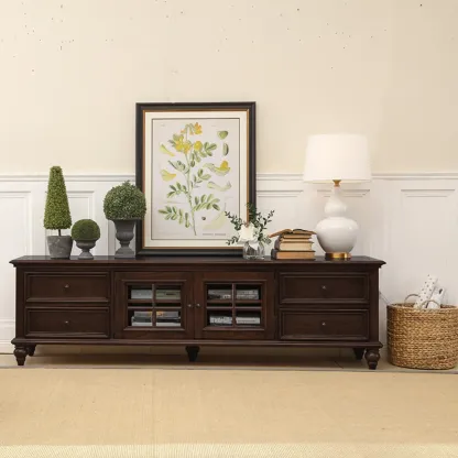 Sepia Shaker Mid-Century Modern TV Stand with Drawers Image - 1