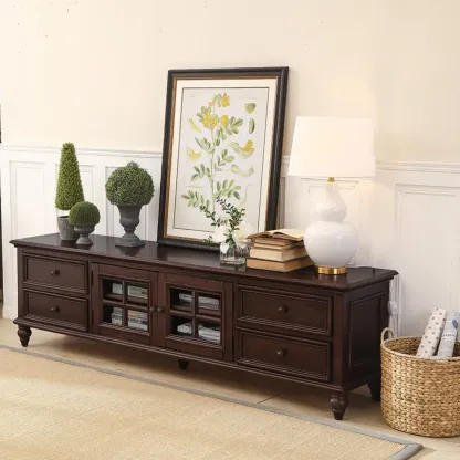 Sepia Shaker Mid-Century Modern TV Stand with Drawers Image - 2