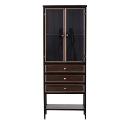 Vintage 3-Drawer Wood Freestanding Wine Cabinet with Doors Image - 11
