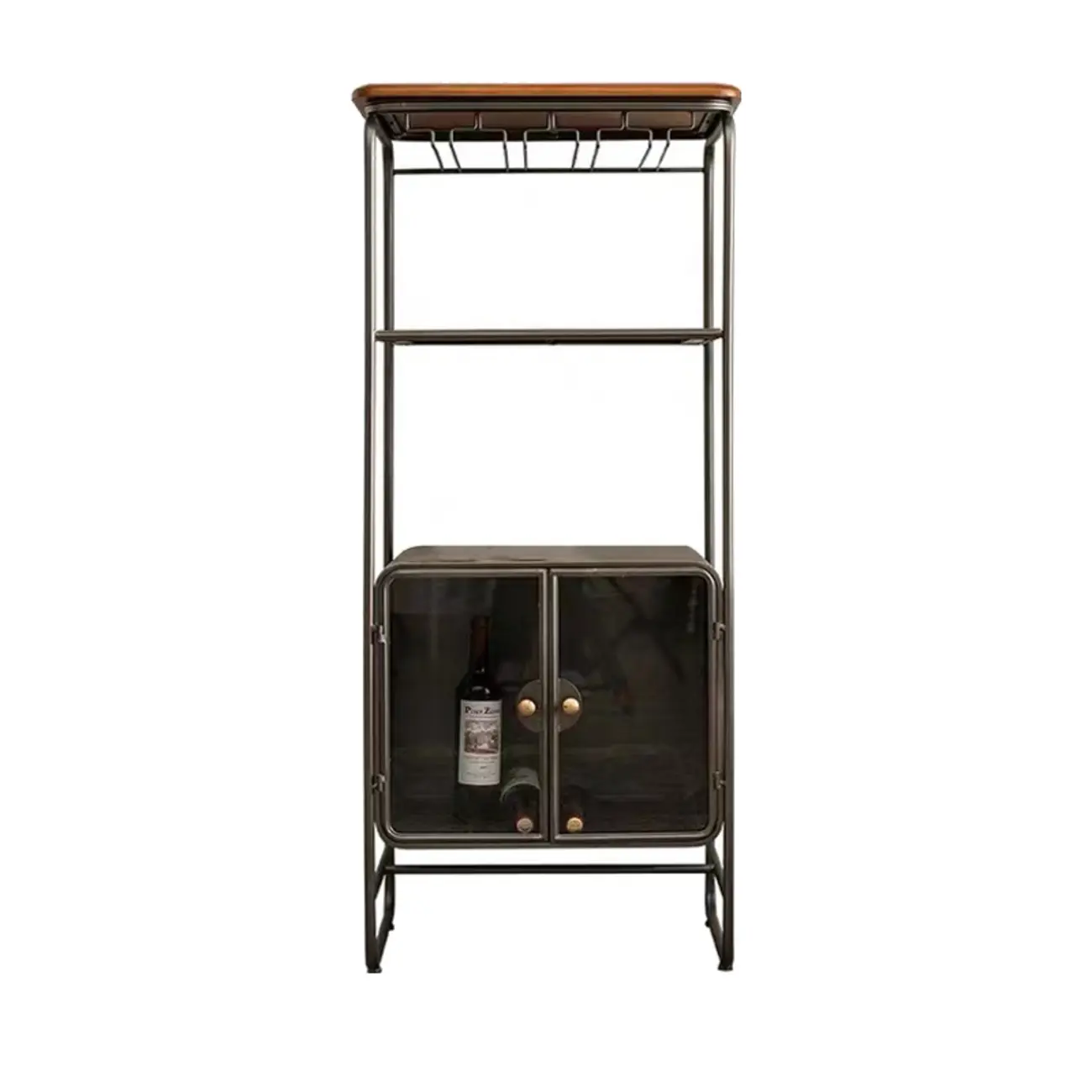 Vintage 3-Drawer Wood Freestanding Wine Cabinet with Doors Image - 12 | homeyfad