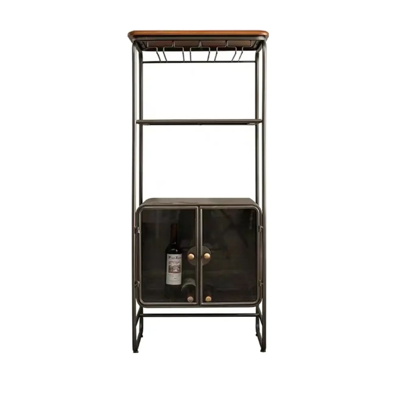 Vintage 3-Drawer Wood Freestanding Wine Cabinet with Doors Image - 12