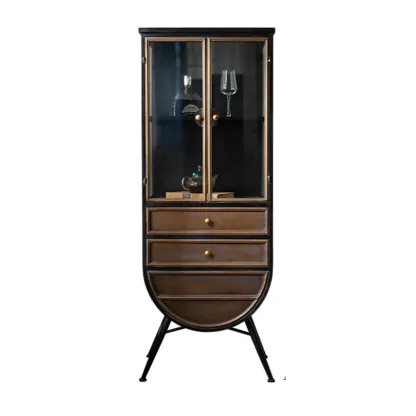 Vintage 3-Drawer Wood Freestanding Wine Cabinet with Doors Image - 13