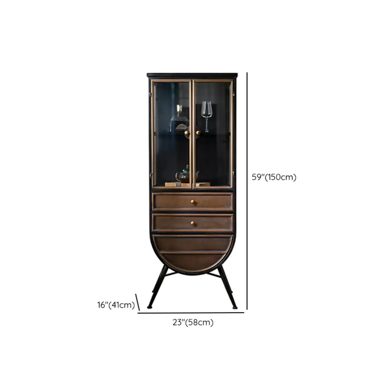 Vintage 3-Drawer Wood Freestanding Wine Cabinet with Doors #size