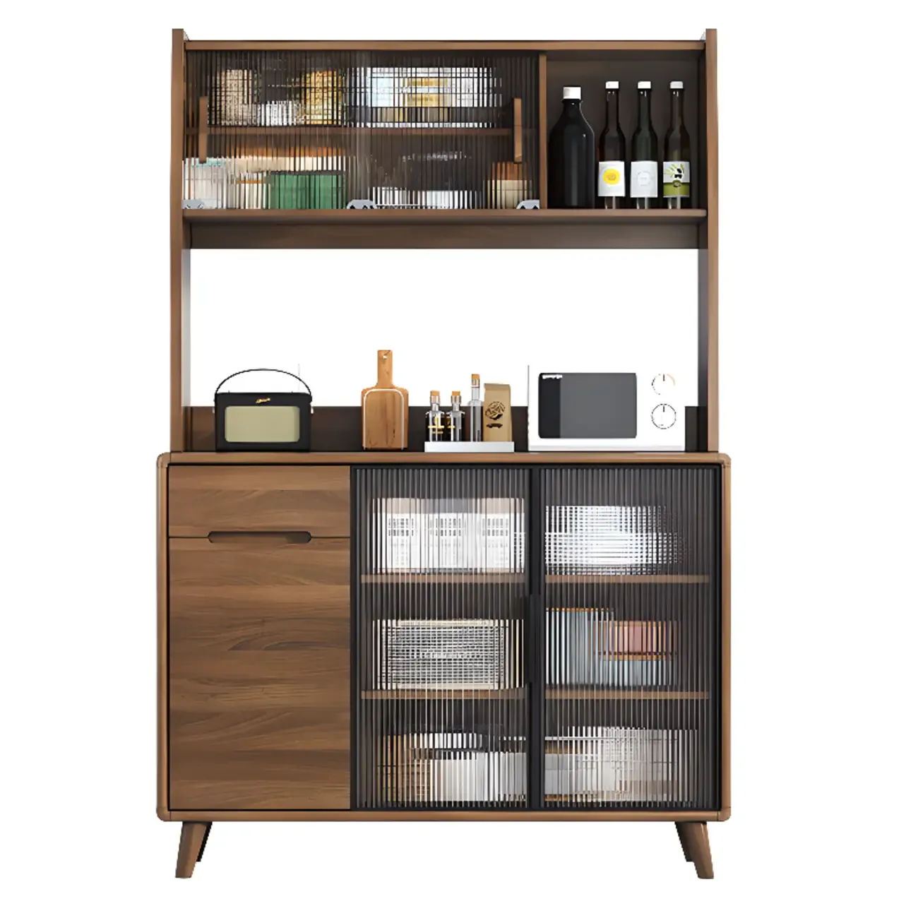 Kitchen Brown Wooden Hutch Top Sideboards with Pegboard Back Image - 18