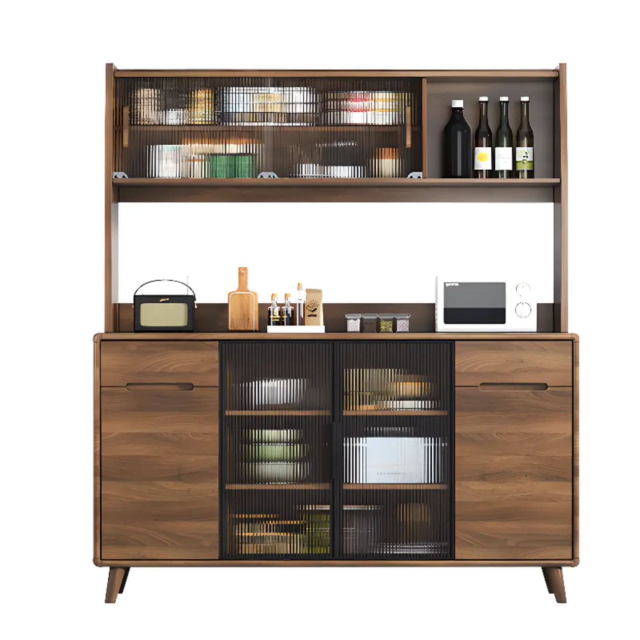 Kitchen Brown Wooden Hutch Top Sideboards with Pegboard Back Image - 19 | homeyfad