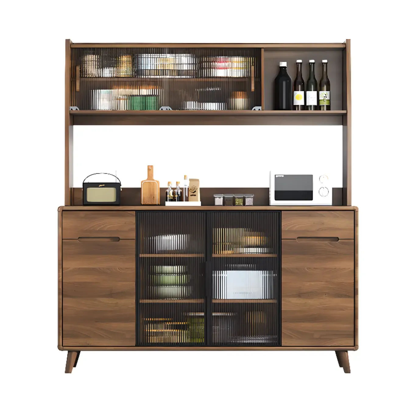 Kitchen Brown Wooden Hutch Top Sideboards with Pegboard Back Image - 19