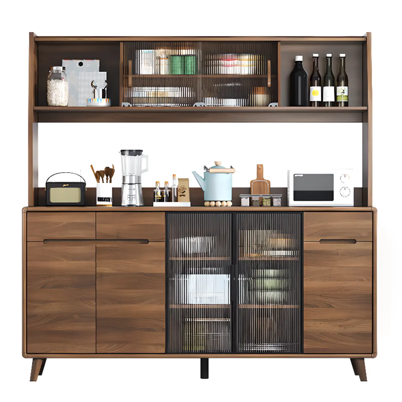 Kitchen Brown Wooden Hutch Top Sideboards with Pegboard Back Image - 7 | homeyfad