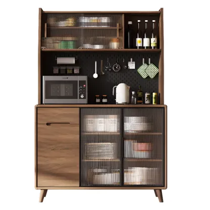 Kitchen Brown Wooden Hutch Top Sideboards with Pegboard Back Image - 8