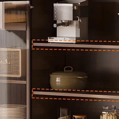 Kitchen Brown Wooden Hutch Top Sideboards with Pegboard Back Image - 11