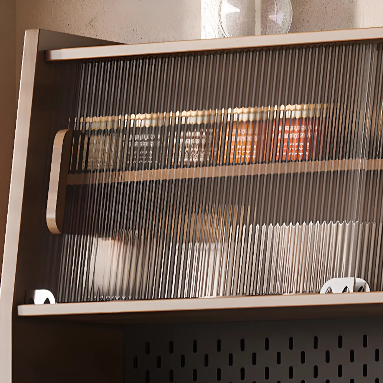 Kitchen Brown Wooden Hutch Top Sideboards with Pegboard Back Image - 10 | homeyfad