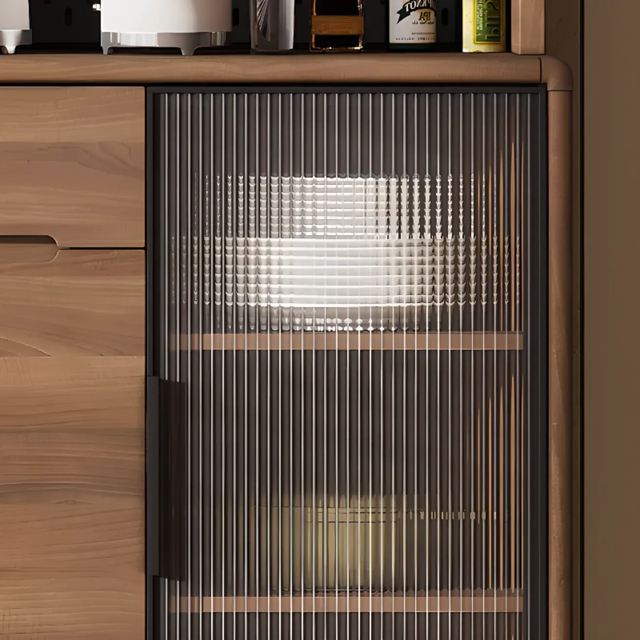 Kitchen Brown Wooden Hutch Top Sideboards with Pegboard Back Image - 12