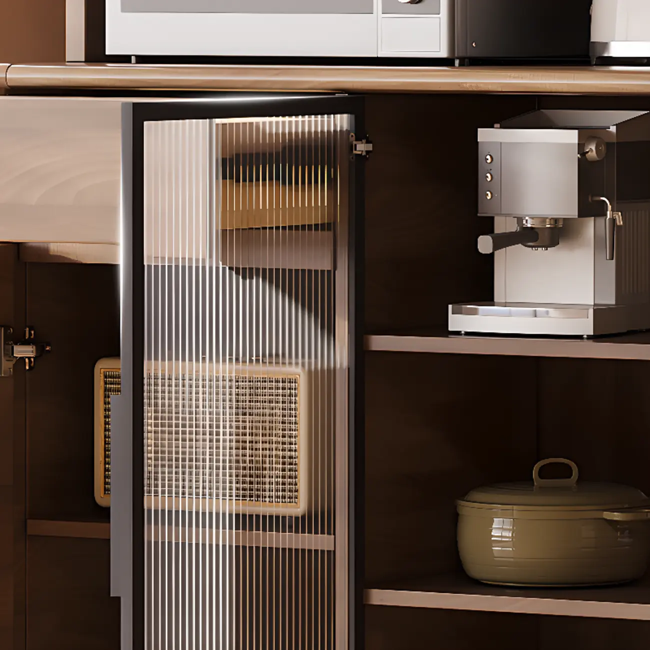 Kitchen Brown Wooden Hutch Top Sideboards with Pegboard Back Image - 13 | homeyfad