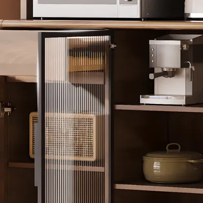 Kitchen Brown Wooden Hutch Top Sideboards with Pegboard Back Image - 13