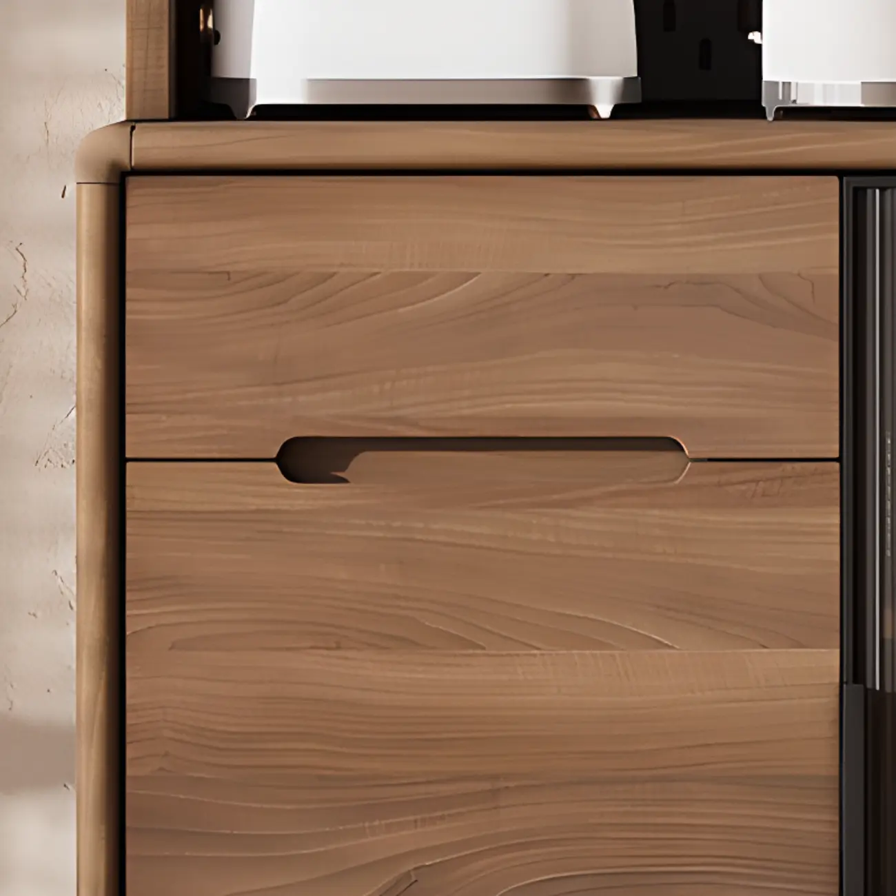 Kitchen Brown Wooden Hutch Top Sideboards with Pegboard Back Image - 14 | homeyfad