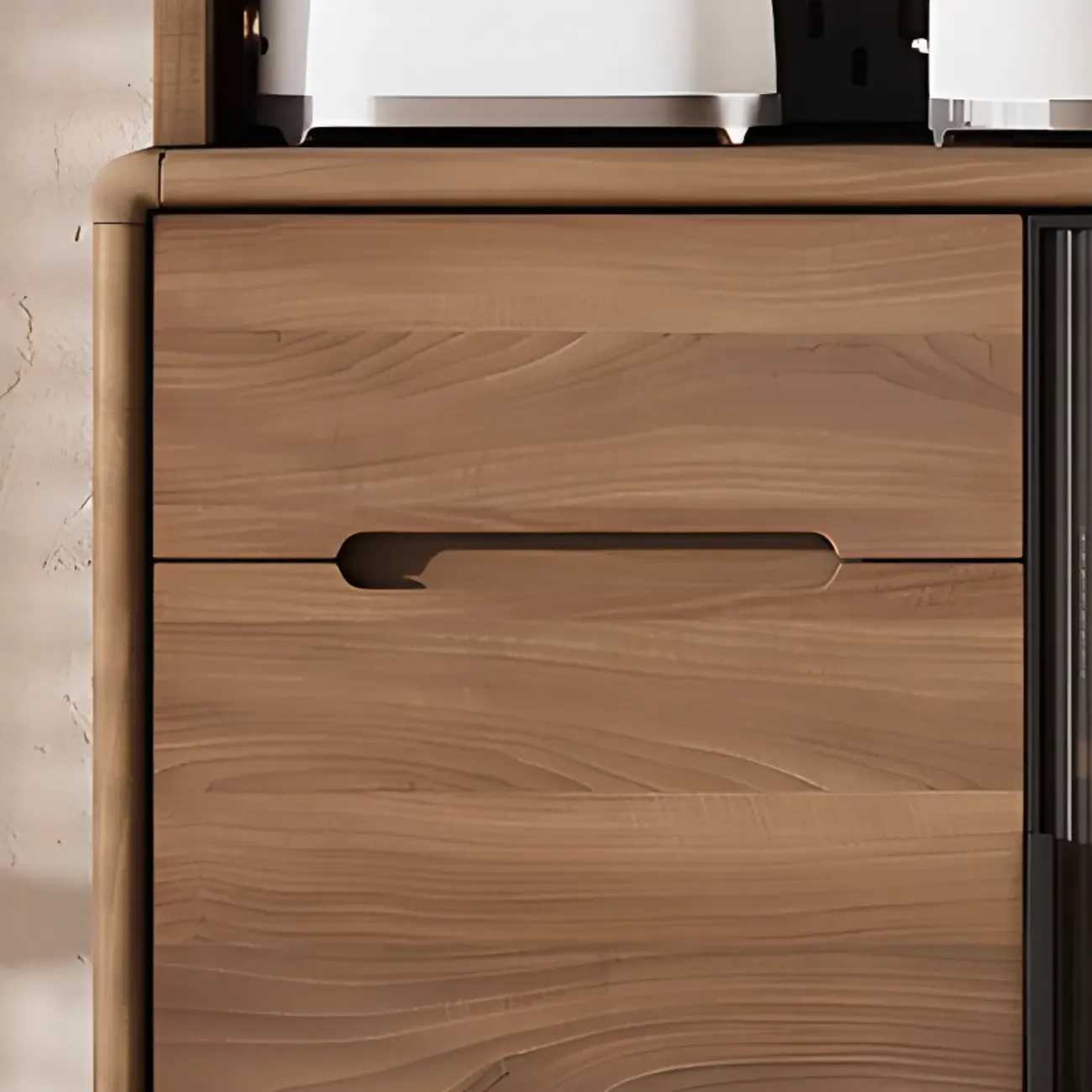 Kitchen Brown Wooden Hutch Top Sideboards with Pegboard Back Image - 14