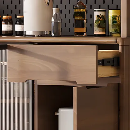 Kitchen Brown Wooden Hutch Top Sideboards with Pegboard Back Image - 15