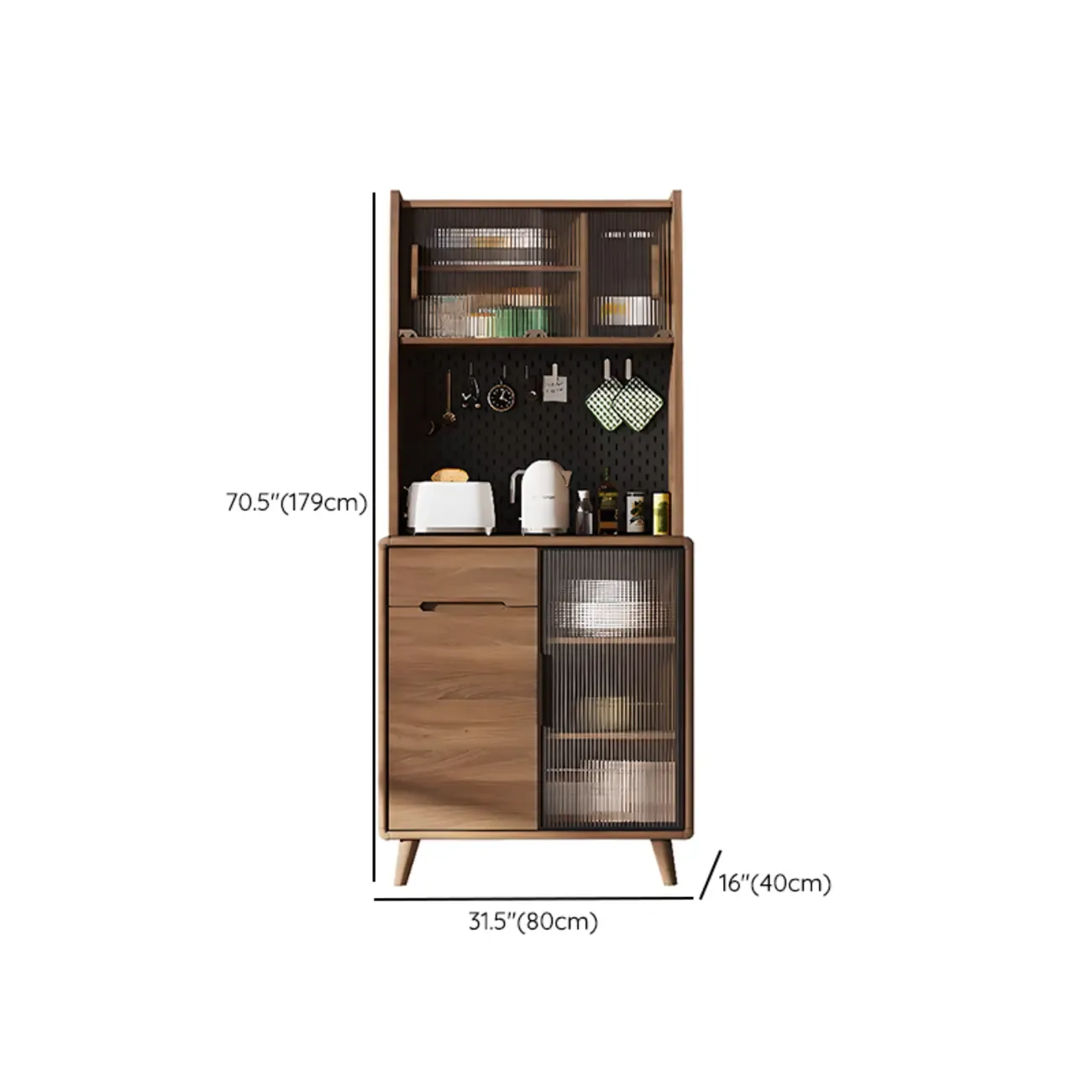 Kitchen Brown Wooden Hutch Top Sideboards with Pegboard Back #size
