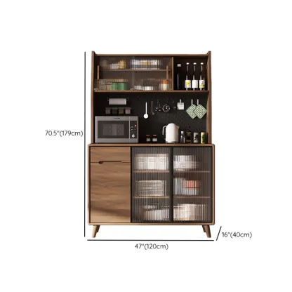 Kitchen Brown Wooden Hutch Top Sideboards with Pegboard Back Image - 26
