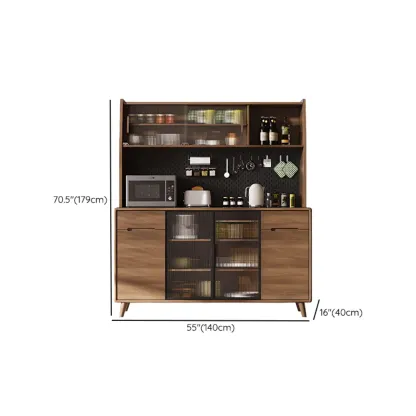 Kitchen Brown Wooden Hutch Top Sideboards with Pegboard Back Image - 28