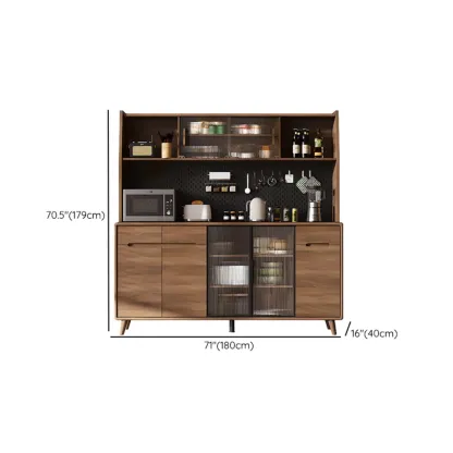 Kitchen Brown Wooden Hutch Top Sideboards with Pegboard Back Image - 32