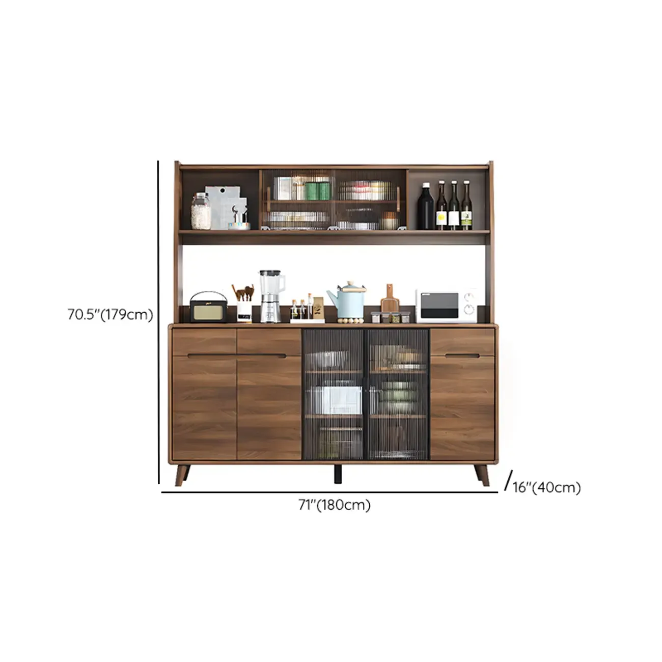 Kitchen Brown Wooden Hutch Top Sideboards with Pegboard Back Image - 33