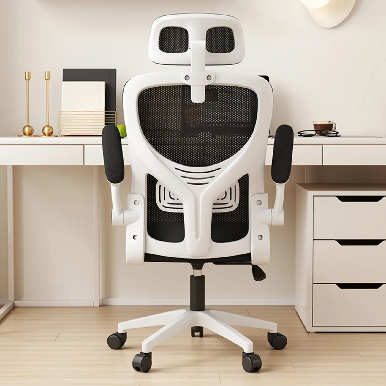 Ergonomic Black White Mesh Adjustable Office Chair Image - 4 | homeyfad