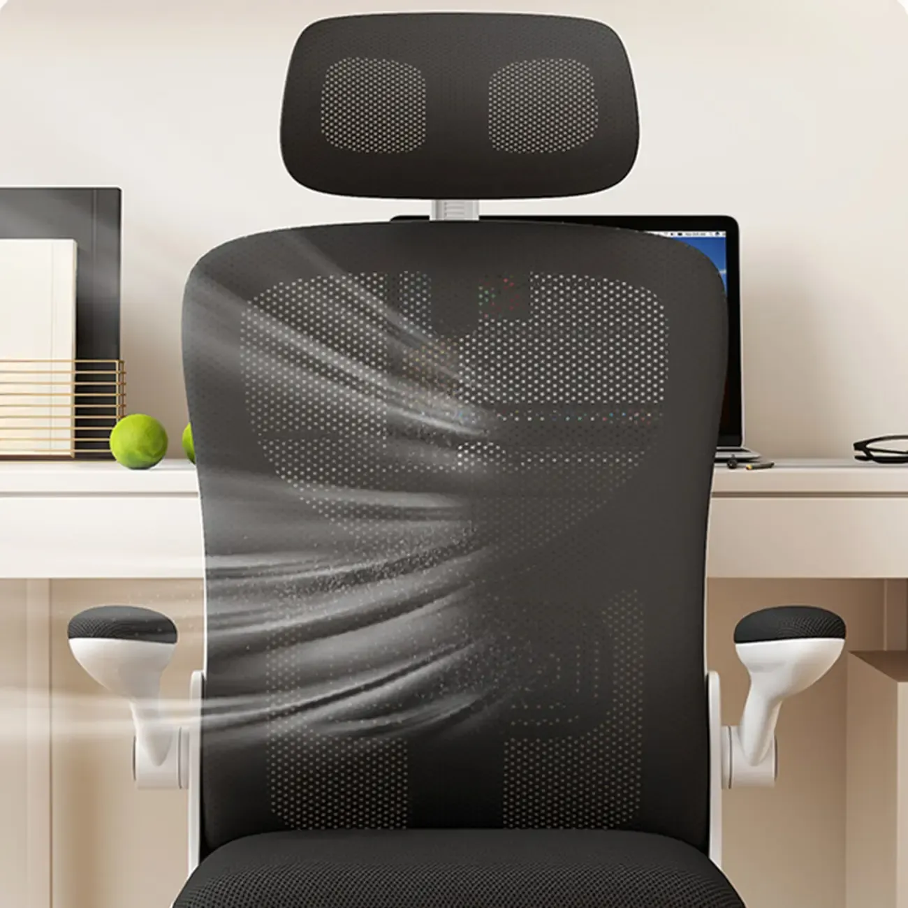 Ergonomic Black White Mesh Adjustable Office Chair Image - 7