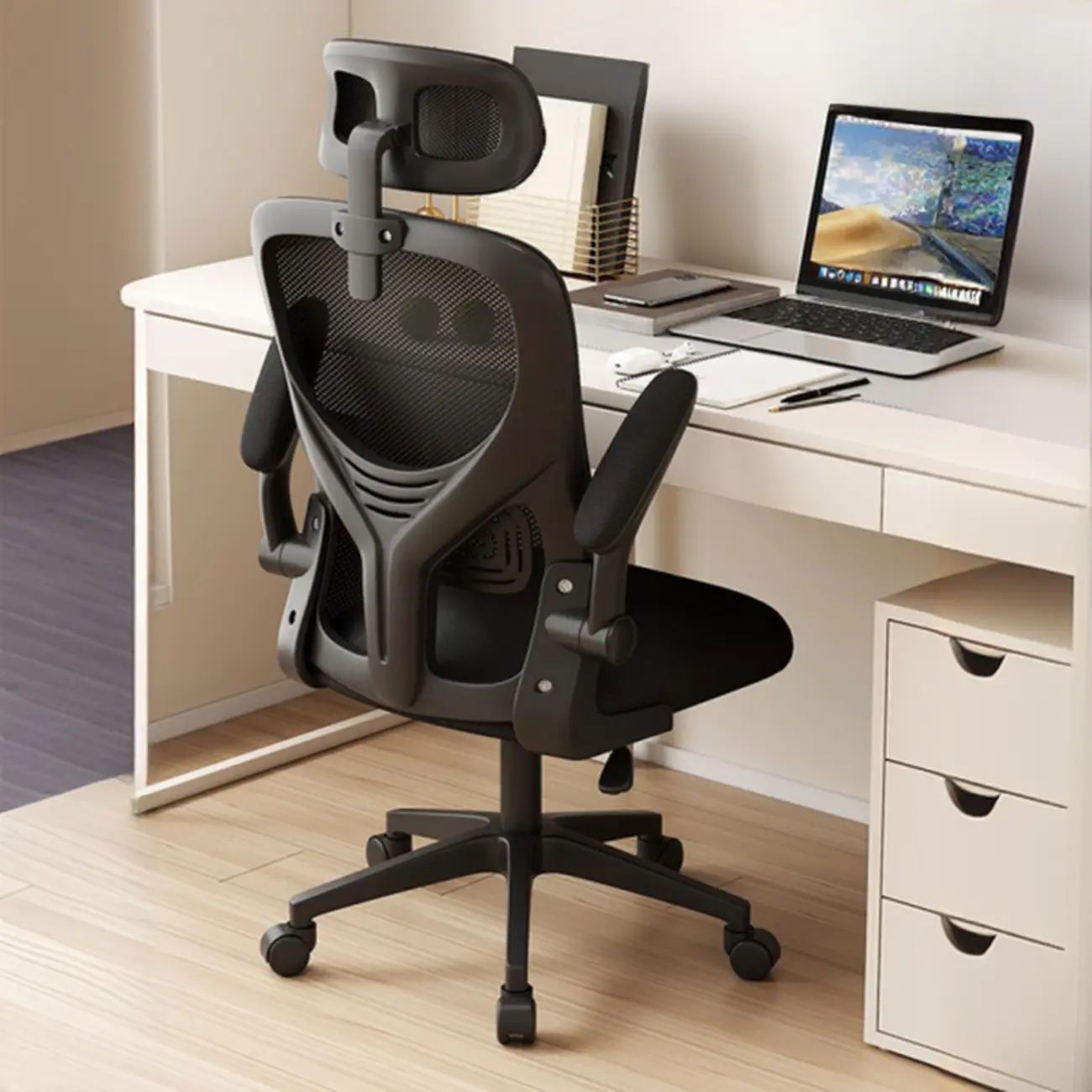 Ergonomic Black White Mesh Adjustable Office Chair Image - 12 | homeyfad