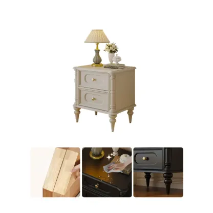 Traditional Black Wood 2 Tiers Drawer Nightstand Image - 9