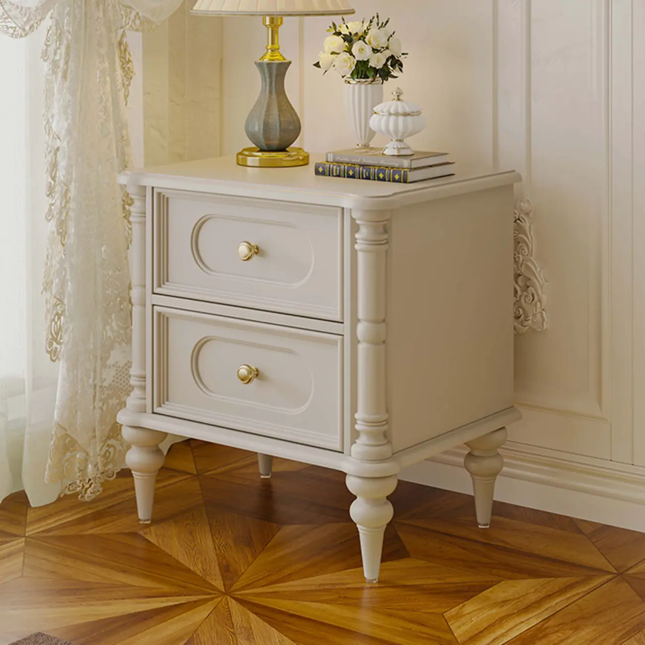 Traditional Black Wood 2 Tiers Drawer Nightstand Image - 7 | homeyfad